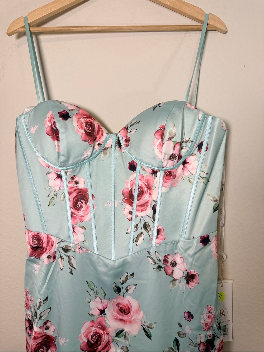 Portia & Scarlett PS26000 Mint Floral Corset Mermaid Gown 12 NWT $499 - Picture 6 of 13